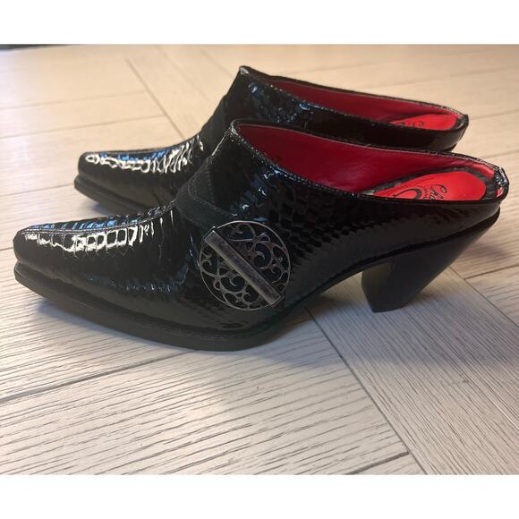 NWB Lucchese women's patent leather croc embossed mule slides w/ 3" heel. Sz 7.5 - Picture 1 of 11